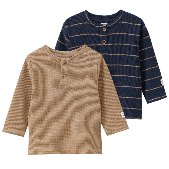 2 Newborn Langarmshirts mit Waffelstruktur