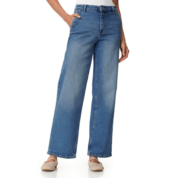 Damen Wide-Leg-Jeans mit Used-Waschung