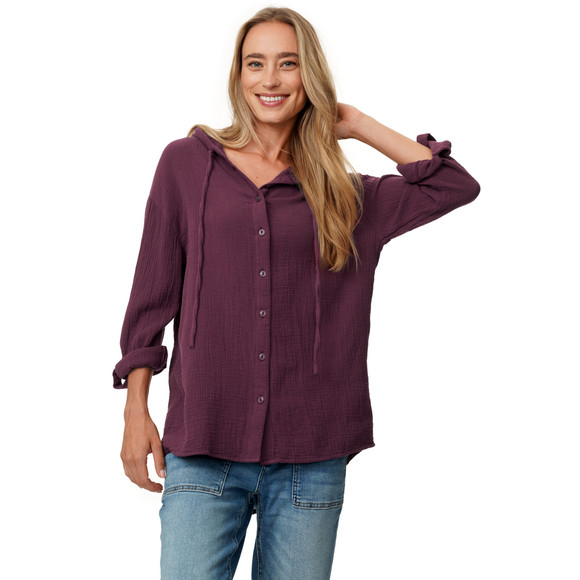 Damen Musselin-Bluse mit Kapuze