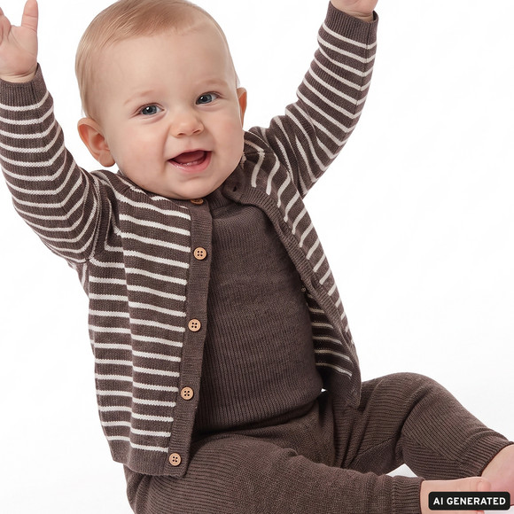 Baby Merino-Strickjacke mit Streifen