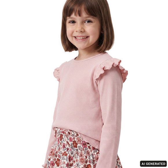 Mädchen Langarmshirt mit Rippstruktur