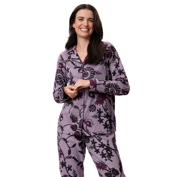 Damen Flanell-Schlafanzug mit Blumen-Muster