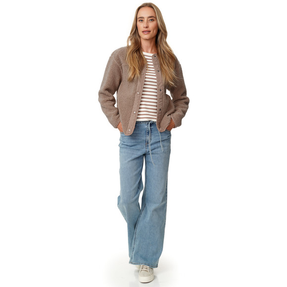 Damen Teddyjacke mit Druckknopfleiste