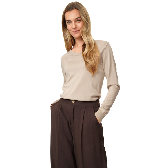 Damen Merino-Langarmshirt mit V-Ausschnitt