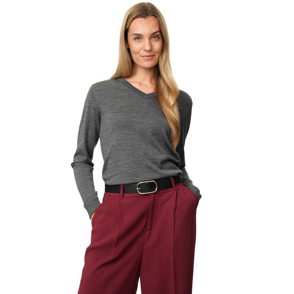 Damen Merino-Langarmshirt mit V-Ausschnitt