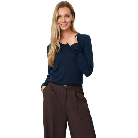 Damen Merino-Langarmshirt mit V-Ausschnitt