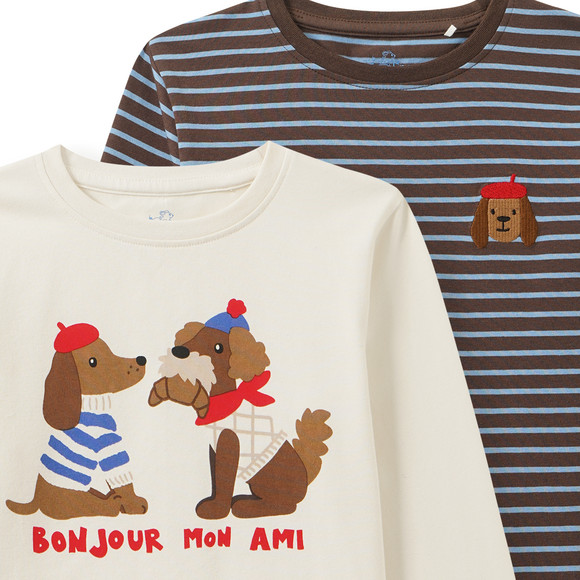 2 Kinder Langarmshirts mit Dackel-Motiven