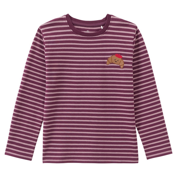 2 Mädchen Langarmshirts mit Crossaint-Motiven
