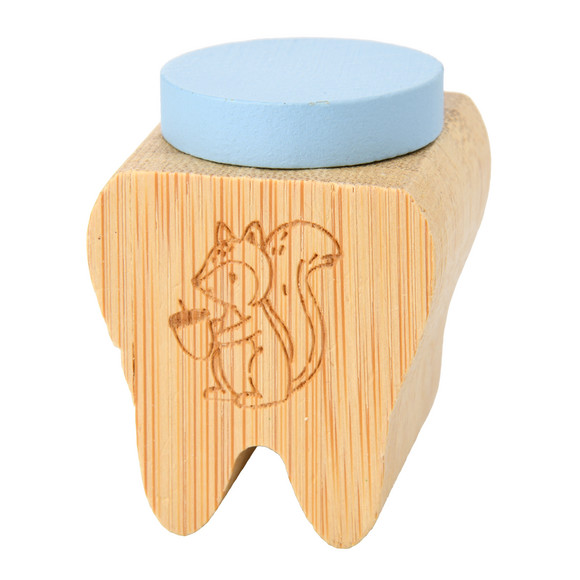 Milchzahndose in Zahnform hellblau / natur