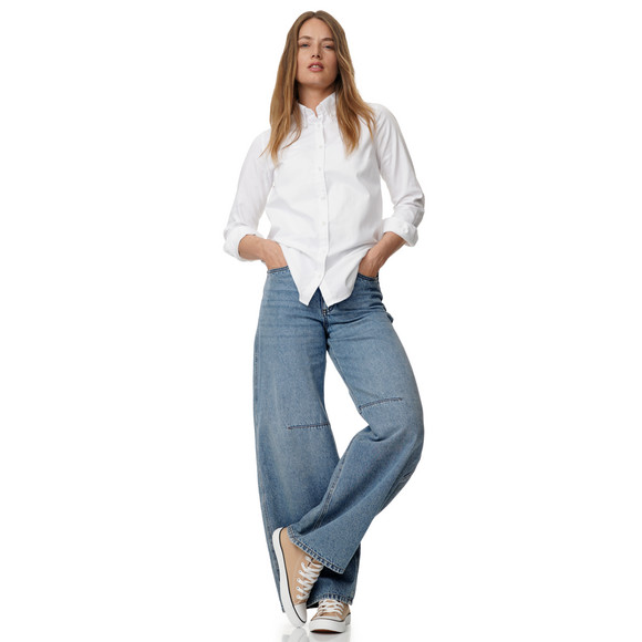 Damesjeans met barrel-pasvorm in denimlook