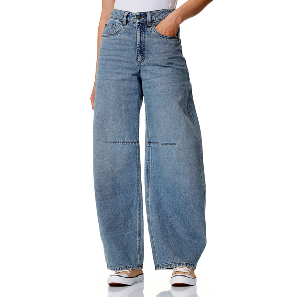 Damesjeans met barrel-pasvorm in denimlook