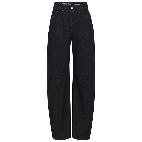 Damesjeans met barrel-pasvorm in denimlook