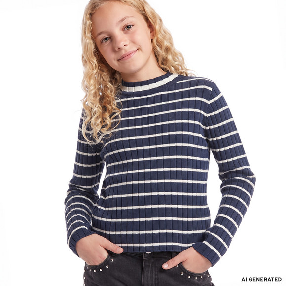 Mädchen Langarmshirt mit Rippstruktur