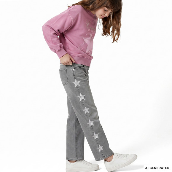 Mädchen Wide-Leg-Jeans mit verstellbarem Bund