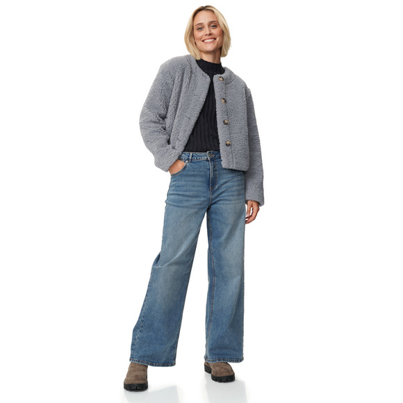 Damen Teddyjacke mit Knopfleiste