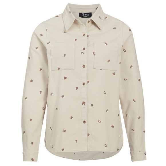Damen Cordbluse mit floraler Stickerei