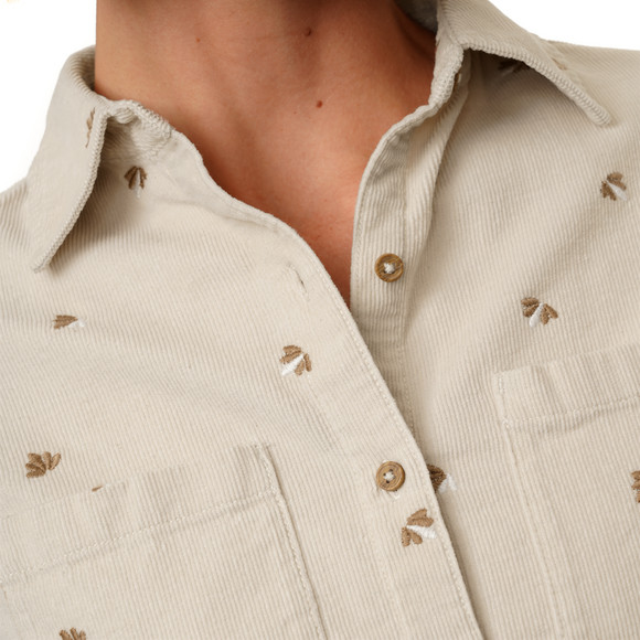 Damen Cordbluse mit floraler Stickerei