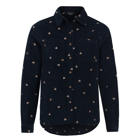 Damen Cordbluse mit floraler Stickerei