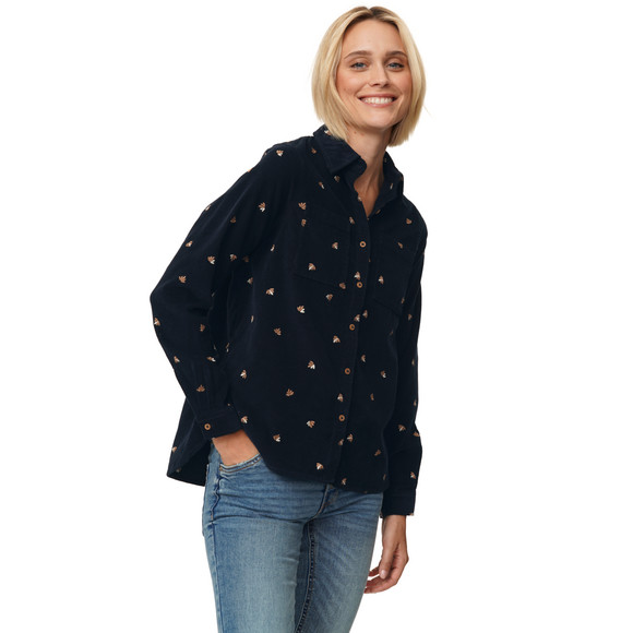 Damen Cordbluse mit floraler Stickerei