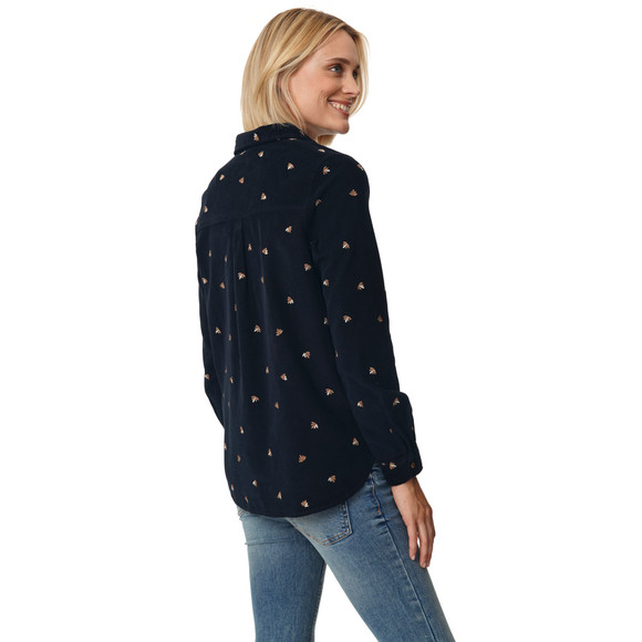 Damen Cordbluse mit floraler Stickerei