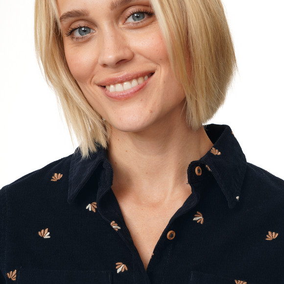 Damen Cordbluse mit floraler Stickerei