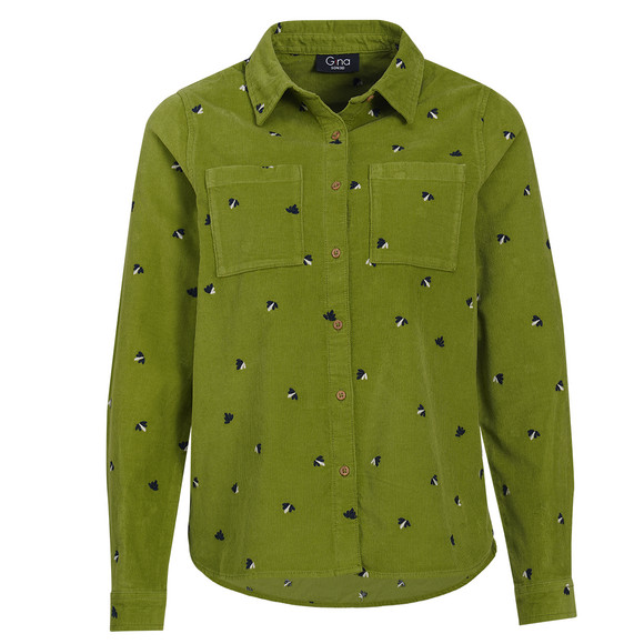 Damen Cordbluse mit floraler Stickerei