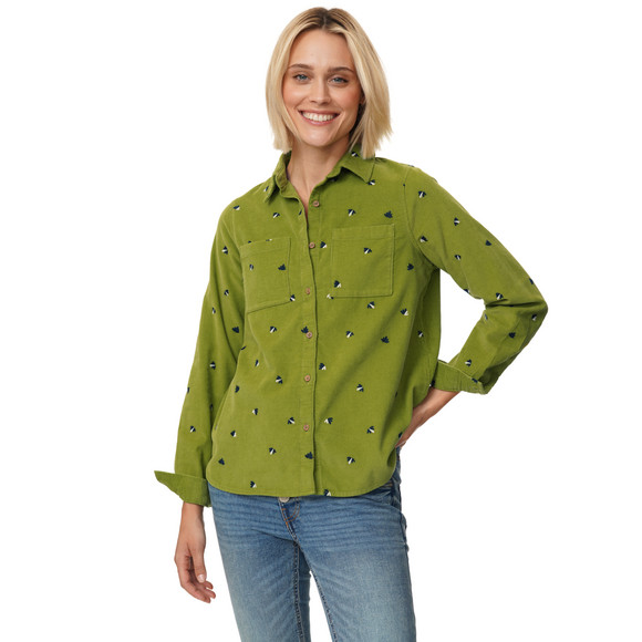 Damen Cordbluse mit floraler Stickerei