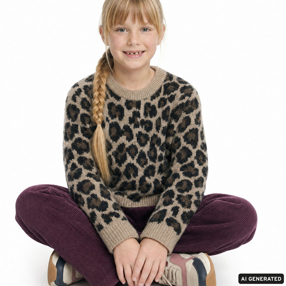 Gebreide trui voor meisjes met luipaardprint