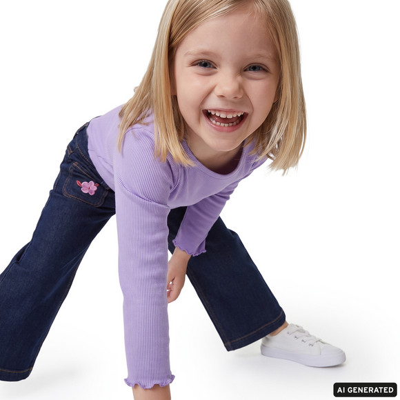 Mädchen Langarmshirt in Rippstruktur