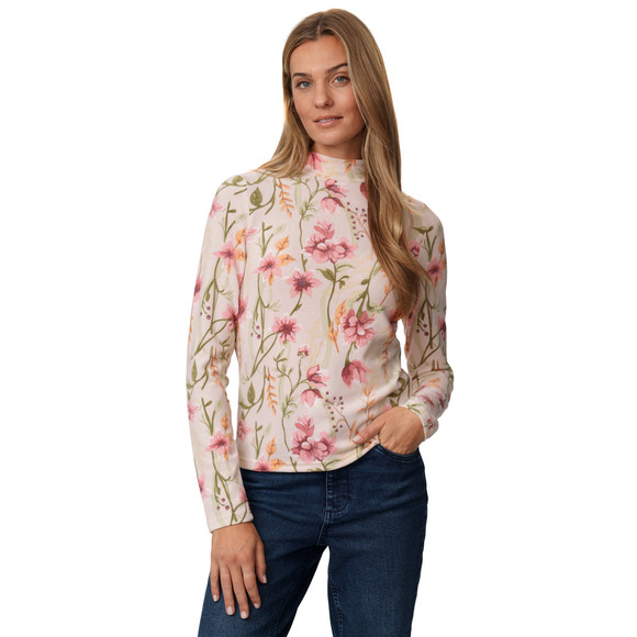 Damen Feinstrickshirt mit Blumen-Allover