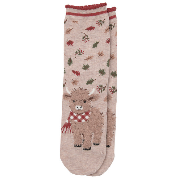 1 Paar Damen Socken mit Hochlandrind-Motiv