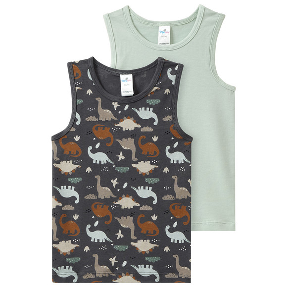 2 Jungen Unterhemden mit Dino-Motiven