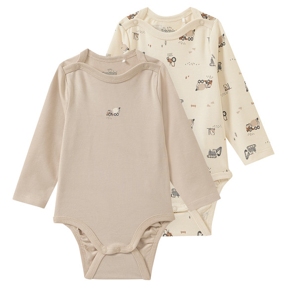 2 Baby Langarmbodys mit Fahrzeug-Prints