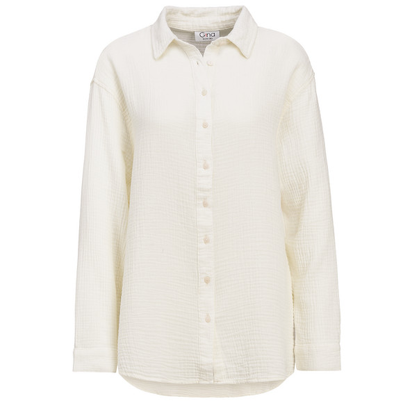 Damen Musselin-Bluse unifarben cremeweiss