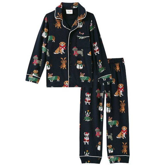 Kinder Weihnachtsschlafanzug mit Hunde-Prints