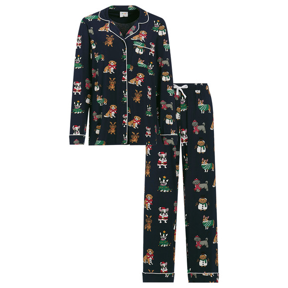 Damen Weihnachtsschlafanzug mit Hunde-Prints