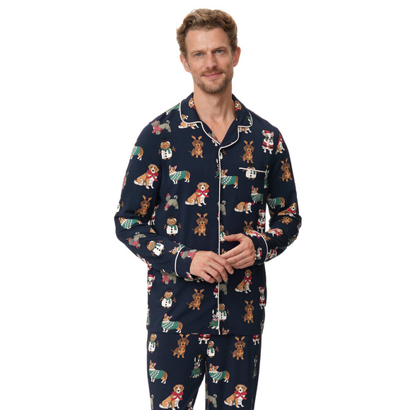 Herren Weihnachtsschlafanzug mit Hunde-Prints