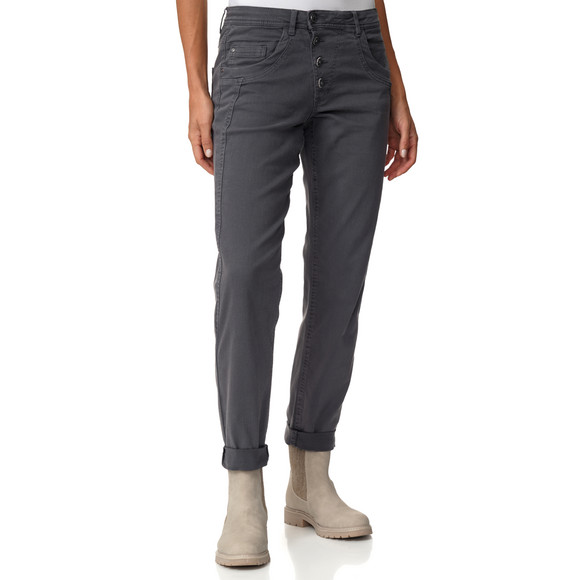 Damen Boyfriend-Jeans mit schräger Knöpfung
