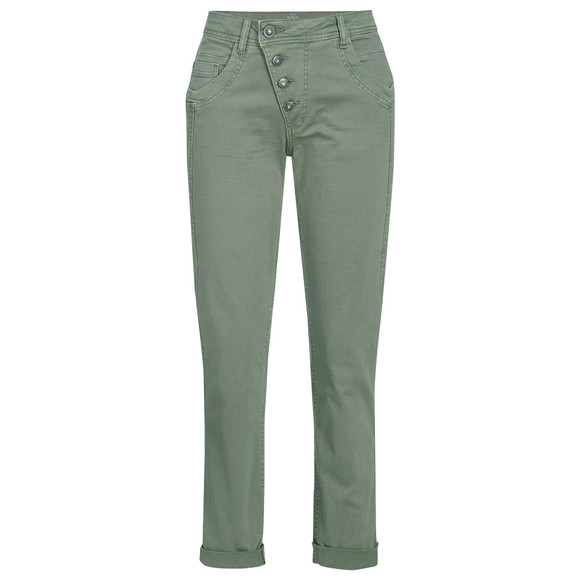 Damen Boyfriend-Jeans mit schräger Knöpfung