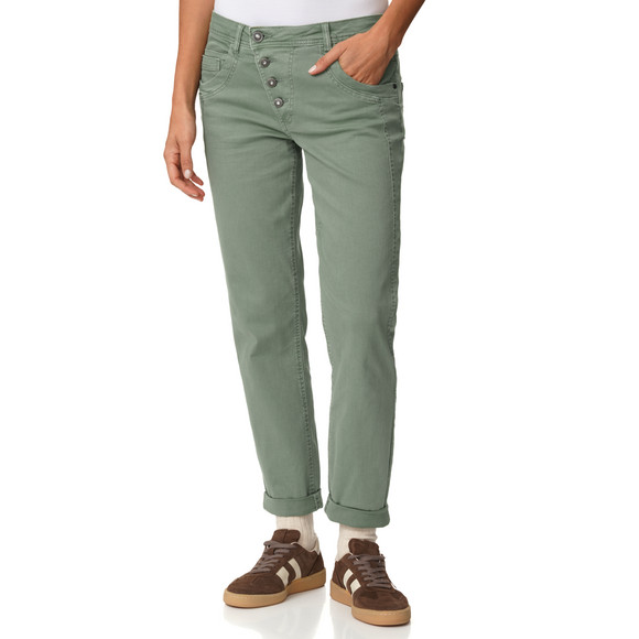 Damen Boyfriend-Jeans mit schräger Knöpfung