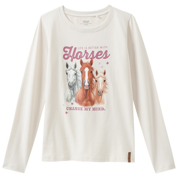 Mädchen Langarmshirt mit Pferde-Print