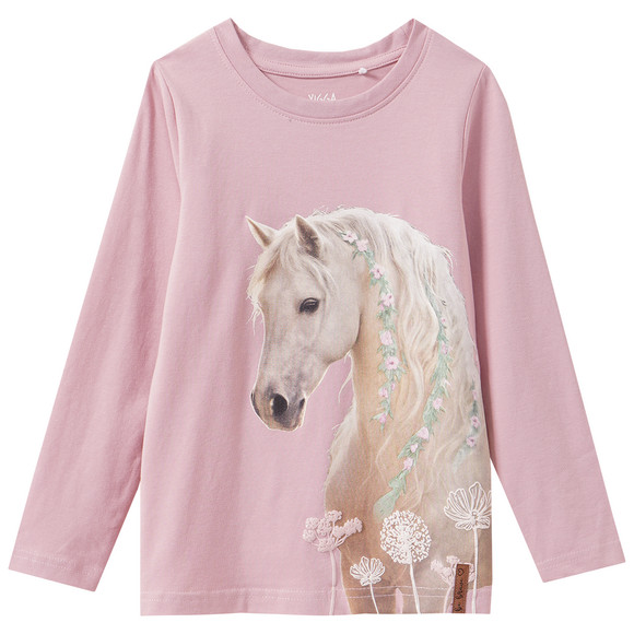 Mädchen Langarmshirt mit Pferde-Print