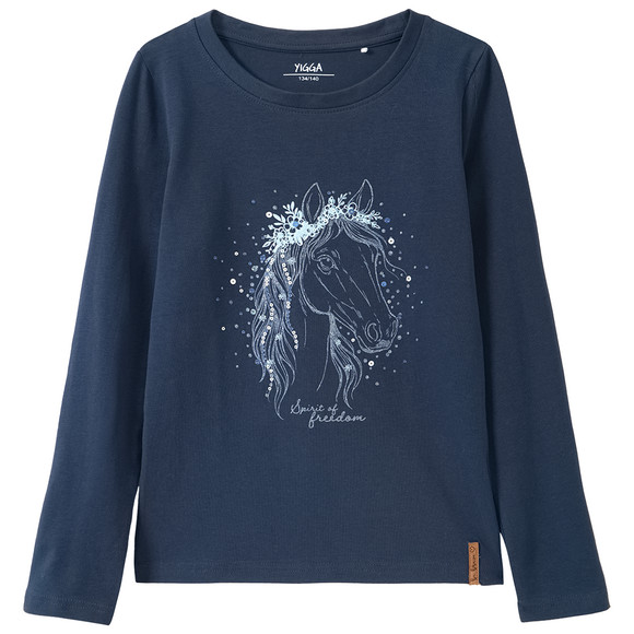 Mädchen Langarmshirt mit Pferde-Print