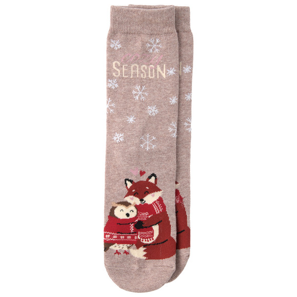 1 Paar Damen Socken mit Eule und Fuchs
