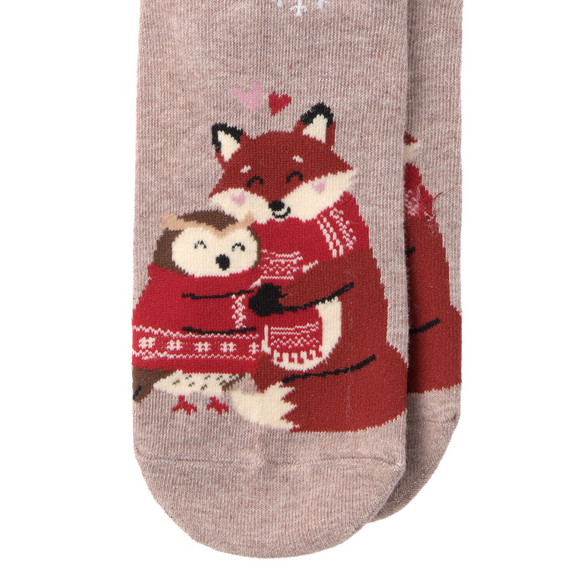 1 Paar Damen Socken mit Eule und Fuchs