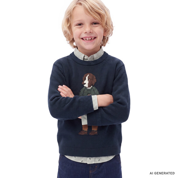 Jungen Strickpullover mit Hunde-Motiv