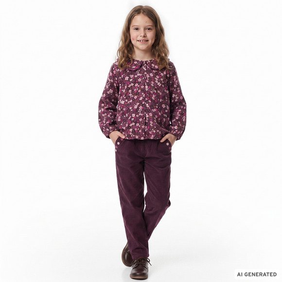 Mädchen Cordhose mit Blumen-Stickerei