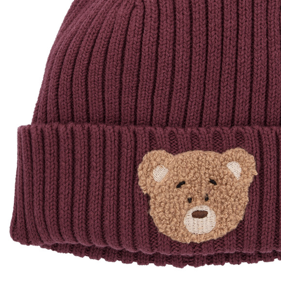 Mädchen Strickmütze mit Bären-Applikation