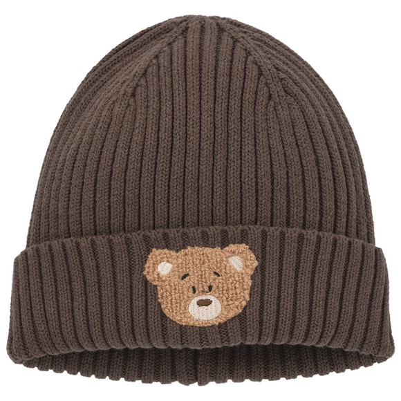 Kinder Strickmütze mit Bären-Applikation