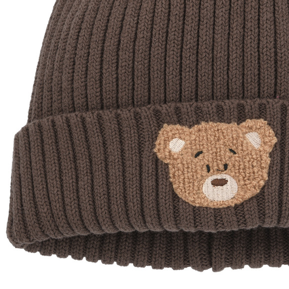 Kinder Strickmütze mit Bären-Applikation